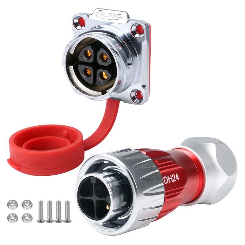 CNLINKO DH-24 4 PIN Industrial Waterproof Connectors, IP68 Circular Connector, Hard Metal Anti-Interference Shell, Quick Plug Aviation Connector, M24 Panel Mount Flange Socket (4-Pin) - Image 1